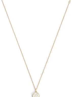 NWT! COACH Mother Of Pearl Signature Coin Pendant Necklace